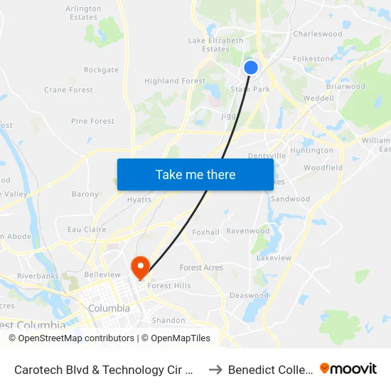 Carotech Blvd & Technology Cir West to Benedict College map