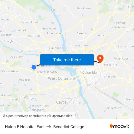 Hulon E Hospital East to Benedict College map