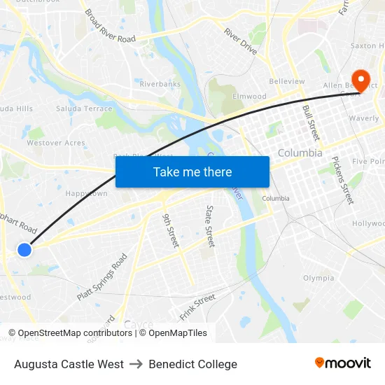 Augusta Castle West to Benedict College map