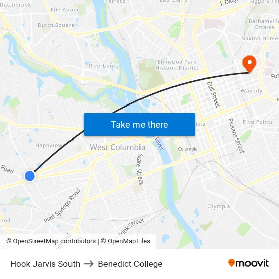 Hook Jarvis South to Benedict College map