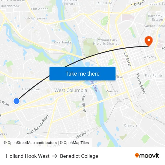 Holland Hook West to Benedict College map