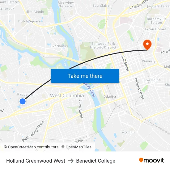 Holland Greenwood West to Benedict College map