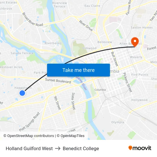 Holland Guilford West to Benedict College map