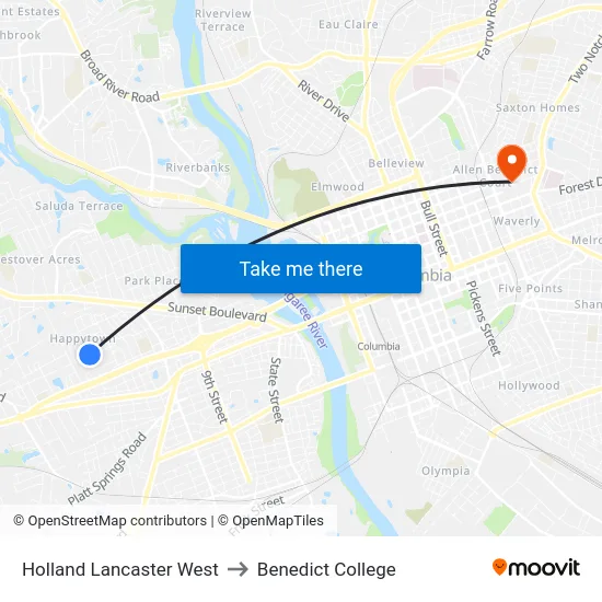 Holland Lancaster West to Benedict College map