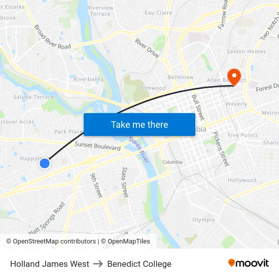 Holland James West to Benedict College map