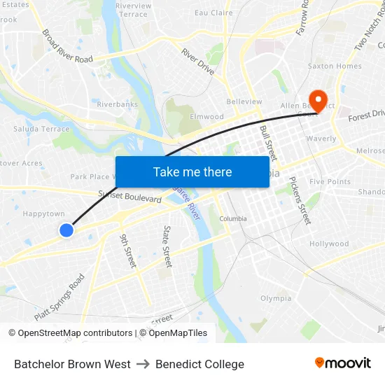 Batchelor Brown West to Benedict College map