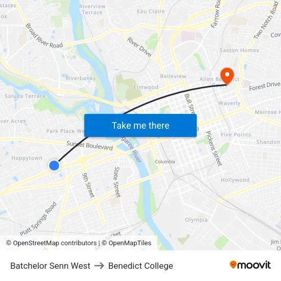 Batchelor Senn West to Benedict College map
