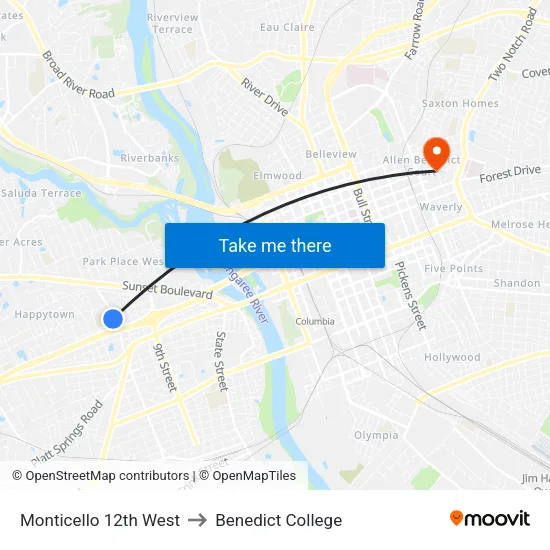 Monticello 12th West to Benedict College map