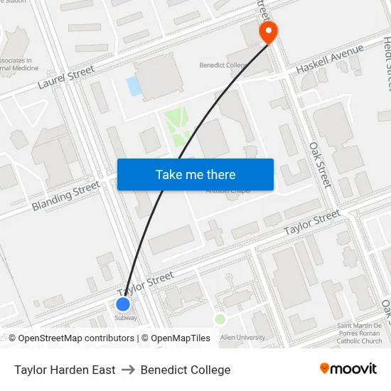 Taylor Harden East to Benedict College map