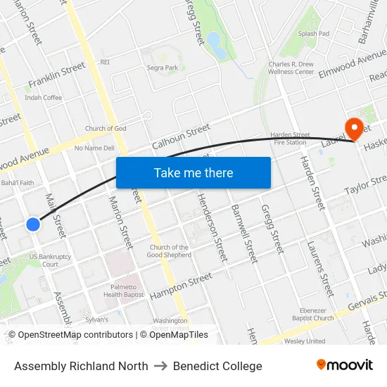 Assembly Richland North to Benedict College map