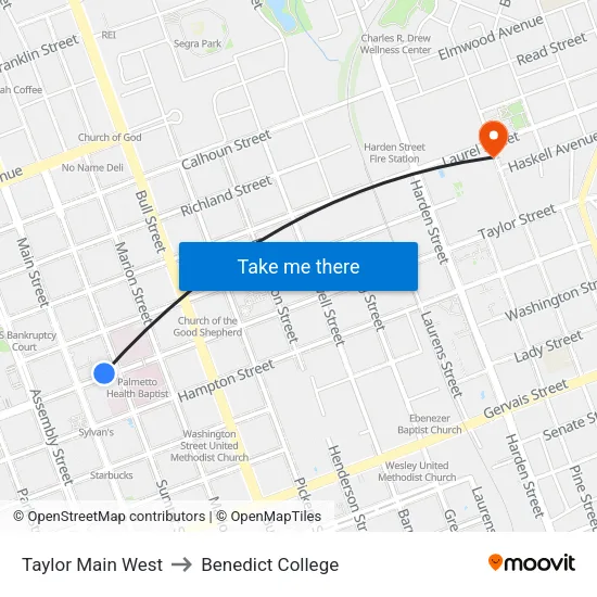 Taylor Main West to Benedict College map