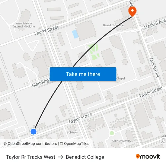 Taylor Rr Tracks West to Benedict College map