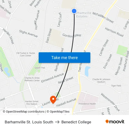 Barhamville St. Louis South to Benedict College map
