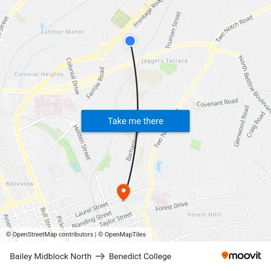 Bailey Midblock North to Benedict College map