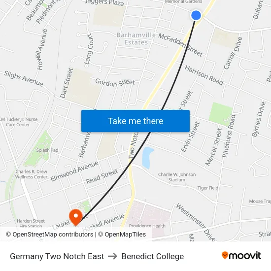 Germany Two Notch East to Benedict College map
