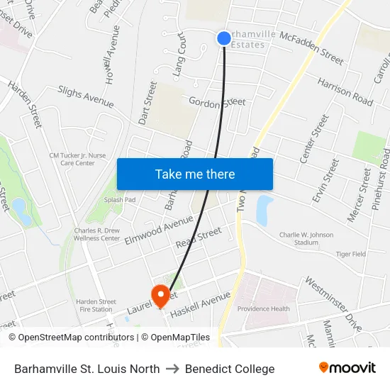 Barhamville St. Louis North to Benedict College map