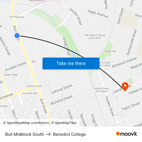 Bull Midblock South to Benedict College map