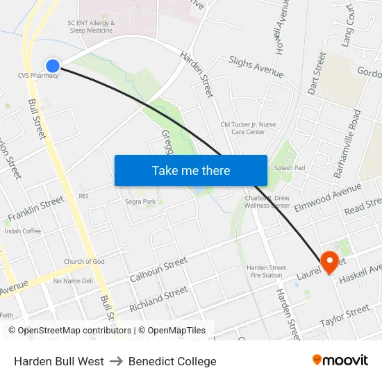 Harden Bull West to Benedict College map