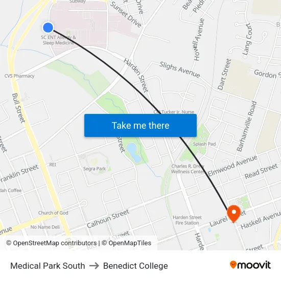 Medical Park South to Benedict College map
