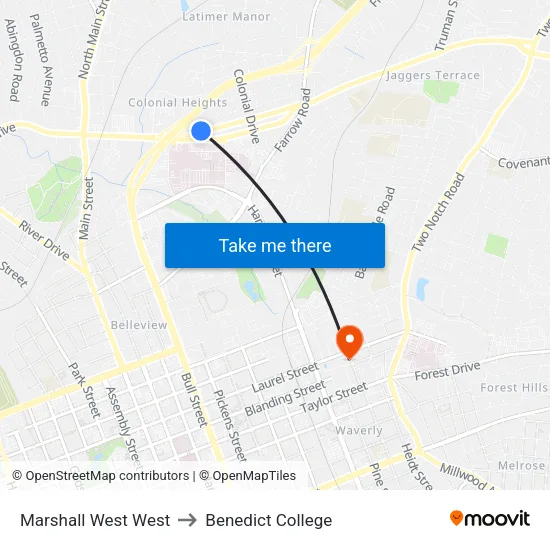 Marshall West West to Benedict College map