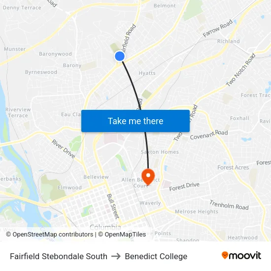 Fairfield Stebondale South to Benedict College map
