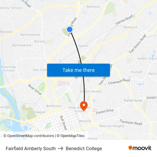 Fairfield Amberly South to Benedict College map