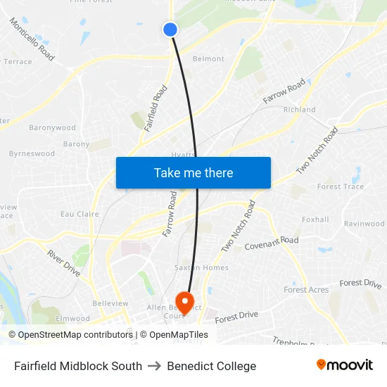 Fairfield Midblock South to Benedict College map