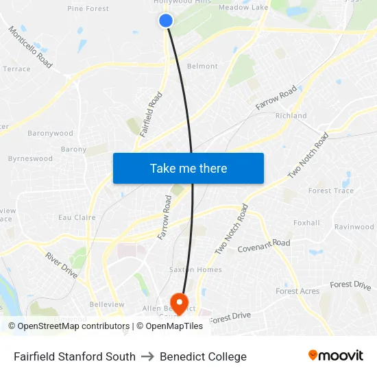 Fairfield Stanford South to Benedict College map