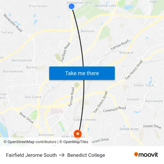 Fairfield Jerome South to Benedict College map