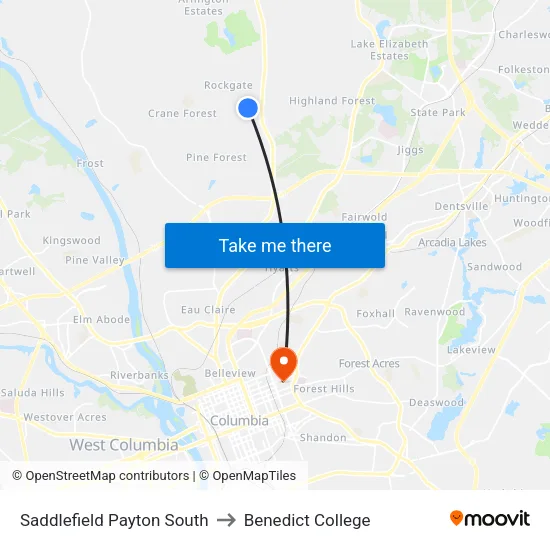 Saddlefield Payton South to Benedict College map