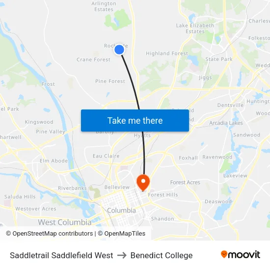Saddletrail Saddlefield West to Benedict College map