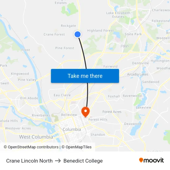 Crane Lincoln North to Benedict College map