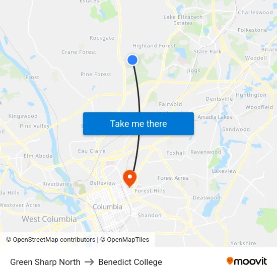 Green Sharp North to Benedict College map