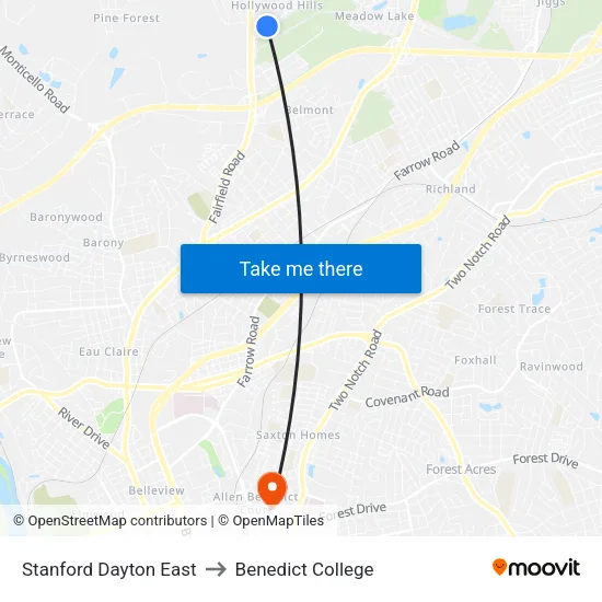 Stanford Dayton East to Benedict College map