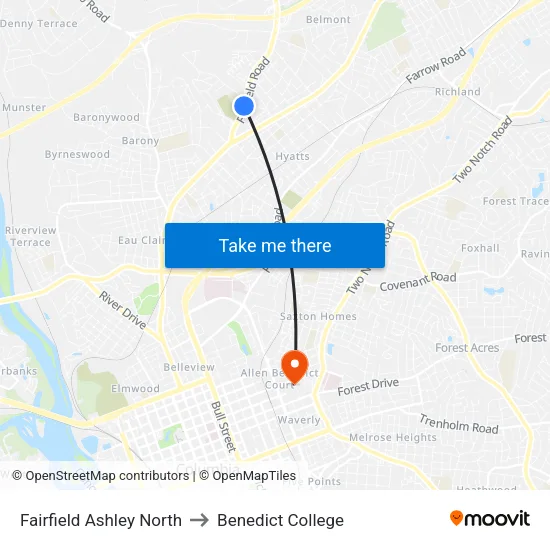 Fairfield Ashley North to Benedict College map