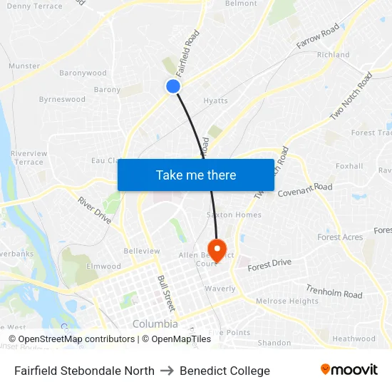 Fairfield Stebondale North to Benedict College map