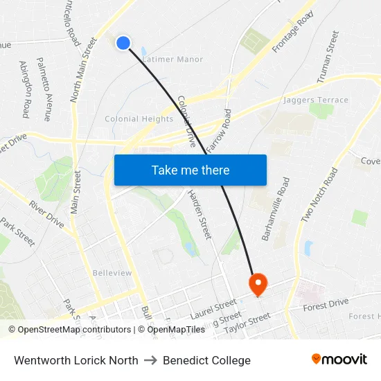 Wentworth Lorick North to Benedict College map