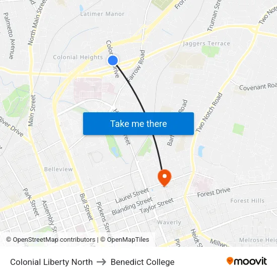 Colonial Liberty North to Benedict College map