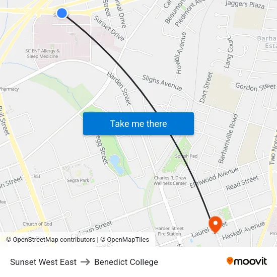Sunset West East to Benedict College map