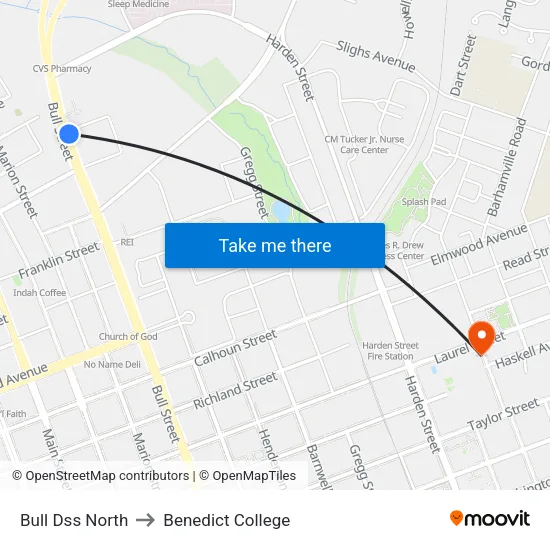 Bull Dss North to Benedict College map