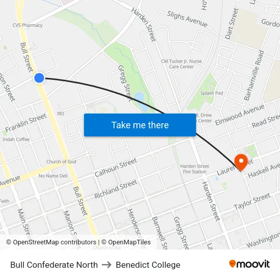 Bull Confederate North to Benedict College map
