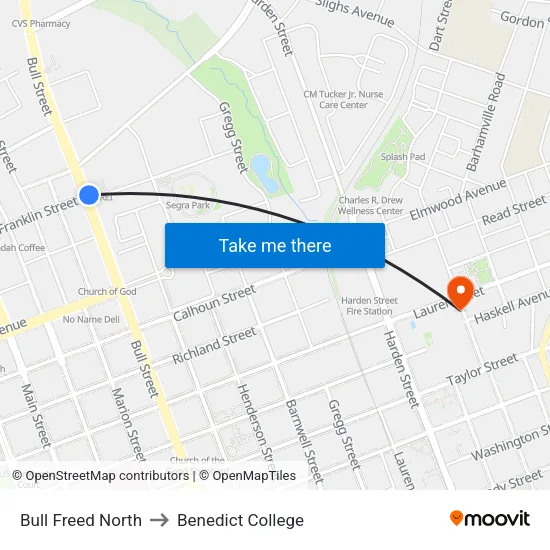 Bull Freed North to Benedict College map