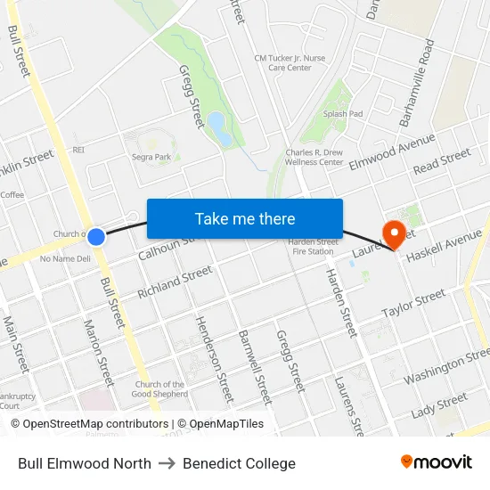 Bull Elmwood North to Benedict College map