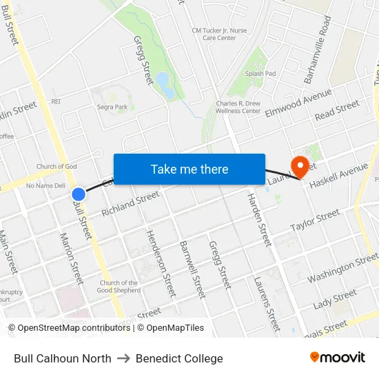 Bull Calhoun North to Benedict College map