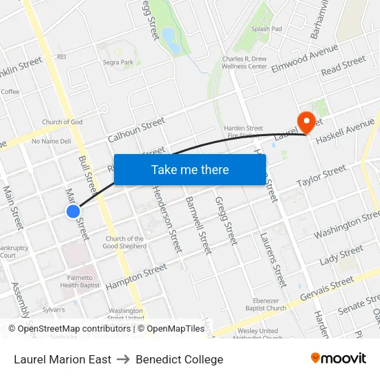 Laurel Marion East to Benedict College map