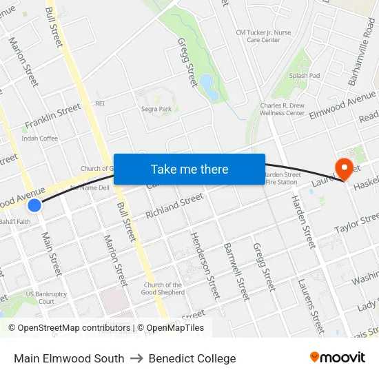Main Elmwood South to Benedict College map
