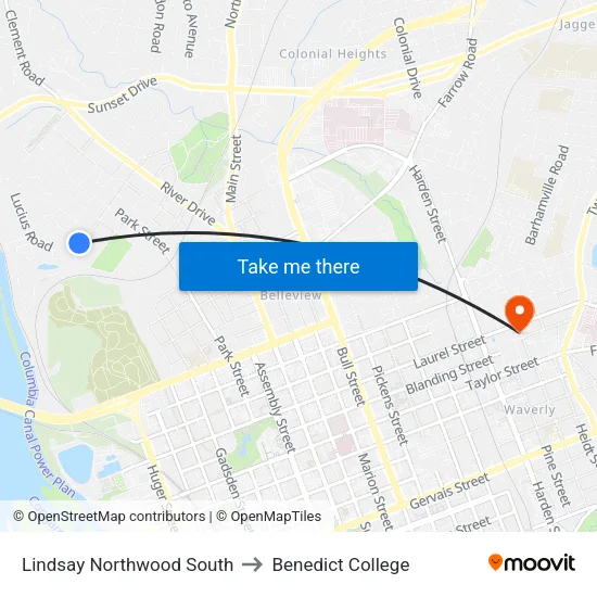 Lindsay Northwood South to Benedict College map