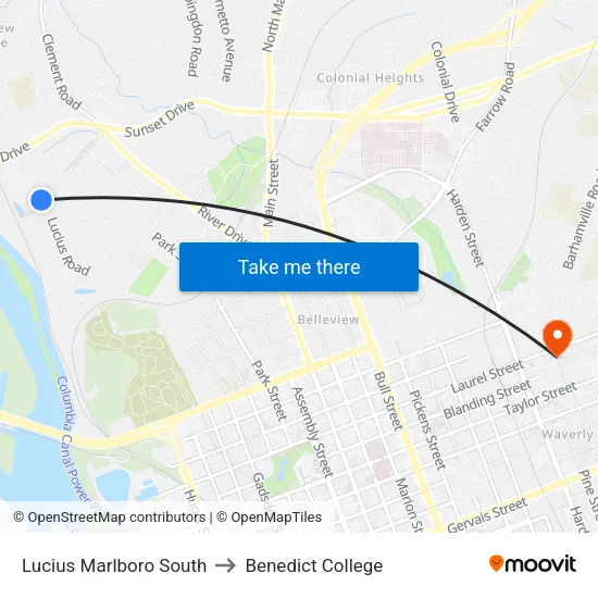 Lucius Marlboro South to Benedict College map