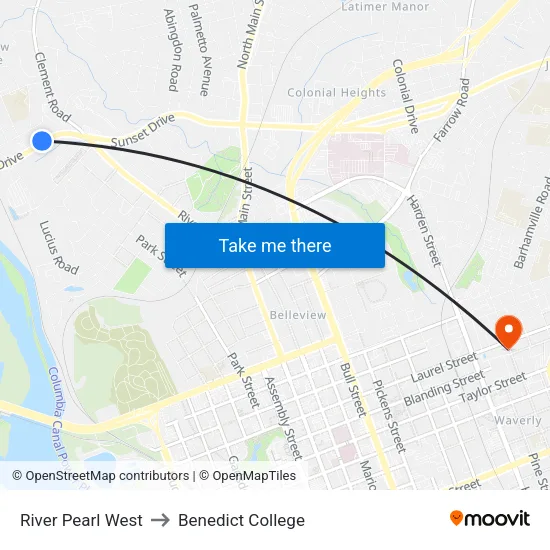 River Pearl West to Benedict College map