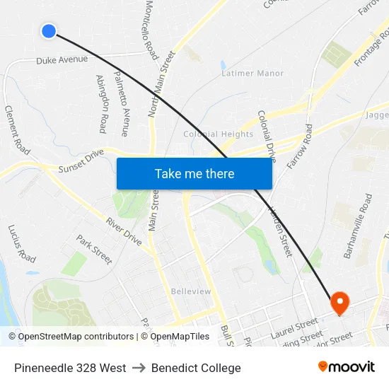 Pineneedle 328 West to Benedict College map